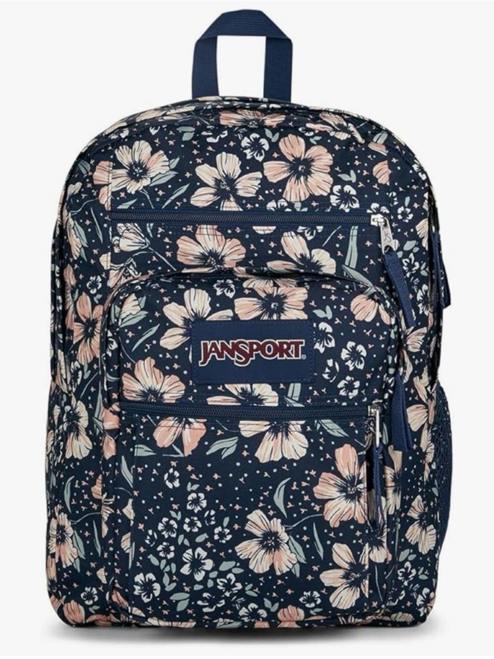 Jansport Navy Floral Backpack with Coral and Light Green Accents